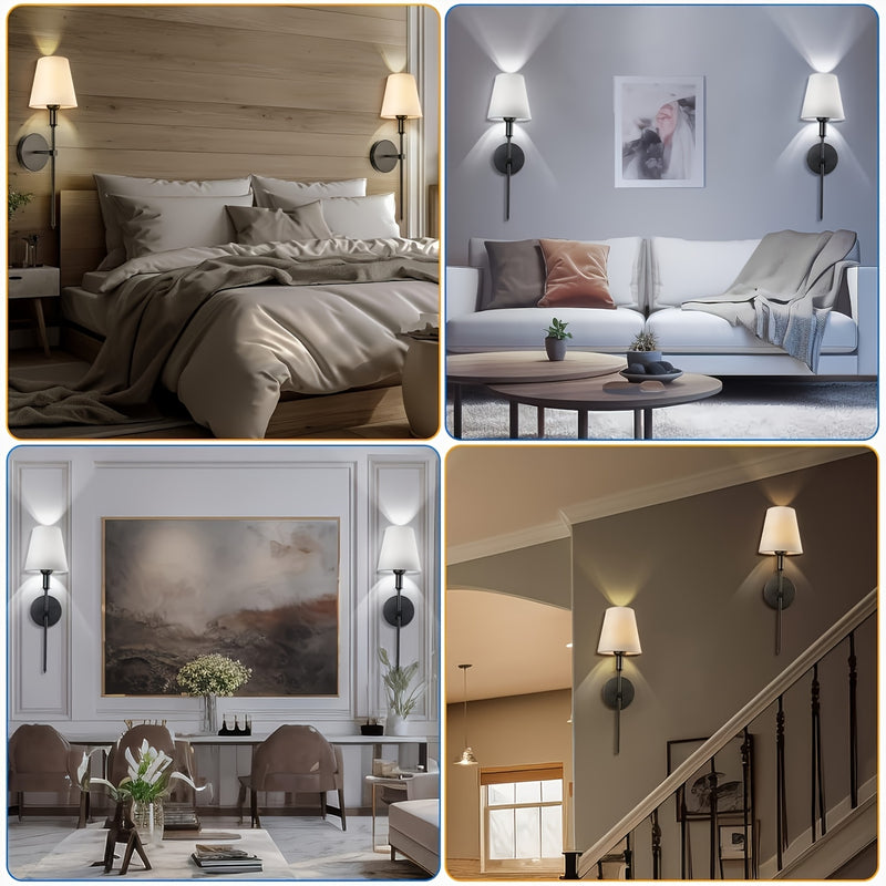 2 piezas de lámpara de pared con cubierta de tela, pantalla blanca para iluminación empotrada en baño o tocador, estilo antiguo, adecuada para sala, dormitorio o pasillo, lámpara colgante E26/E27 (sin bombilla)