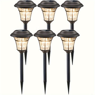 6 luces solares para caminos, faroles solares brillantes, luces decorativas solares para jardín, ideales para senderos, entradas, césped, patios y patios interiores