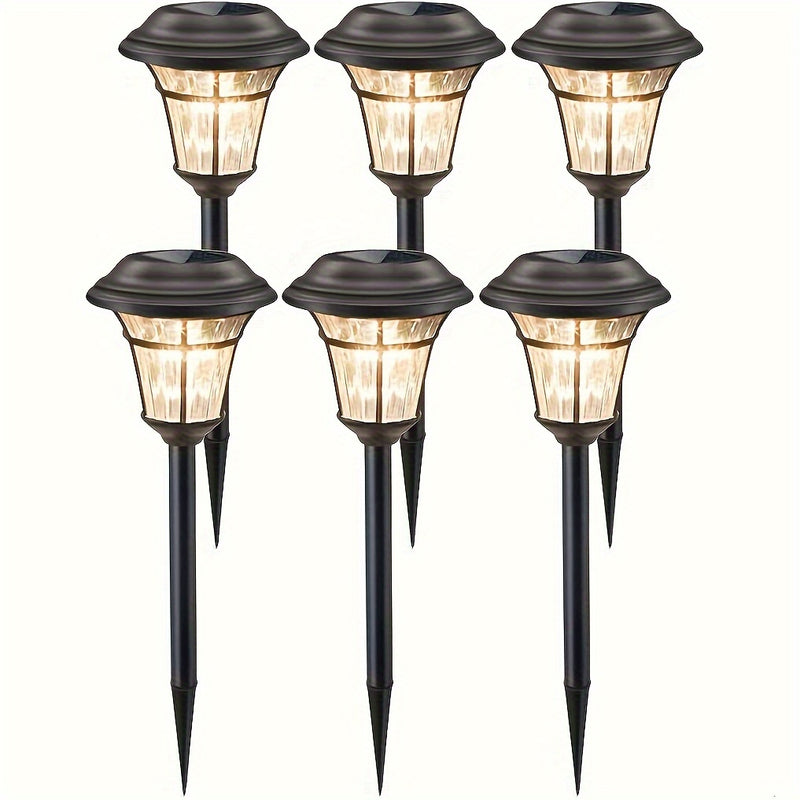 6 luces solares para caminos, faroles solares brillantes, luces decorativas solares para jardín, ideales para senderos, entradas, césped, patios y patios interiores