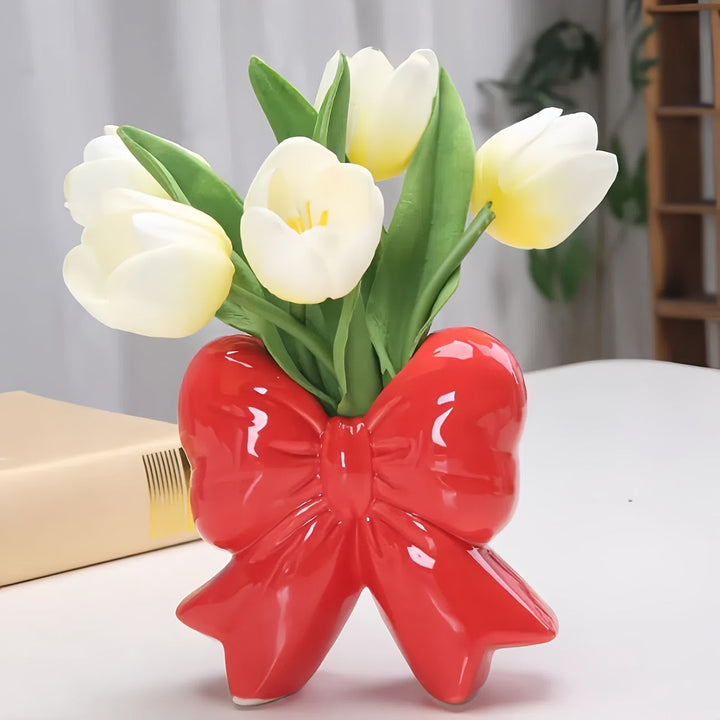 Jarrón Cerámico Elegante con Forma de Arco, Pieza Decorativa Estilo Europeo para Mesa