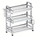 Estante de platos de cocina de acero inoxidable con bandeja de drenaje - Organizador multifuncional para encimeras para platos, tazas y utensilios - Solución de almacenamiento de cocina para el hogar que ahorra espacio