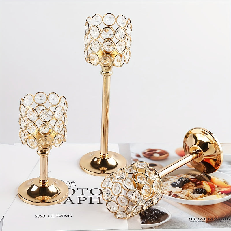 3 Piezas de Portavelas con Cristales - Acabado Elegante Envejecido para Decoración de Mesa, Navidad y Ambiente Romántico en Cenas