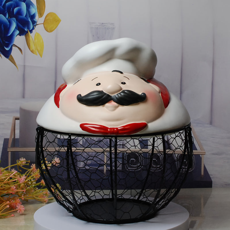 Cesta de Almacenamiento Metálica con Temática de Chef - Organizador Decorativo de Cocina para Frutas, Verduras y Más