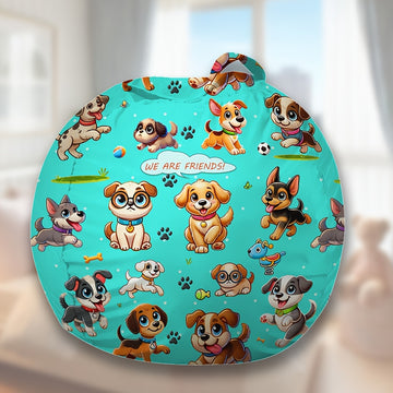 Funda de puf con estampado de perro para niños, cojín de suelo independiente de poliéster suave con cremallera y asa de transporte, almacenamiento versátil para juguetes y ropa, divertido diseño de animales - (relleno no incluido)