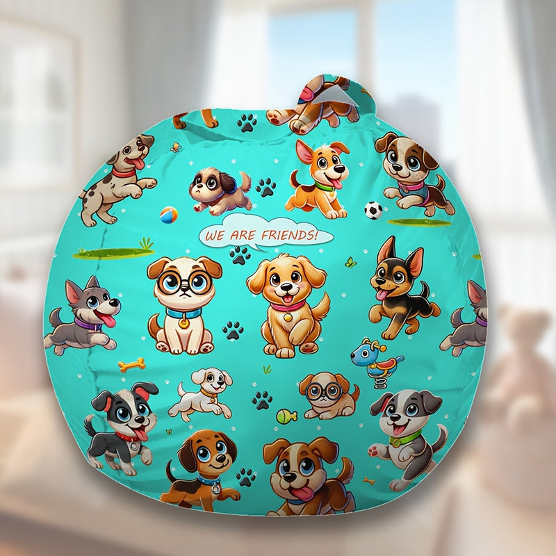 Funda de puf con estampado de perro para niños, cojín de suelo independiente de poliéster suave con cremallera y asa de transporte, almacenamiento versátil para juguetes y ropa, divertido diseño de animales - (relleno no incluido)
