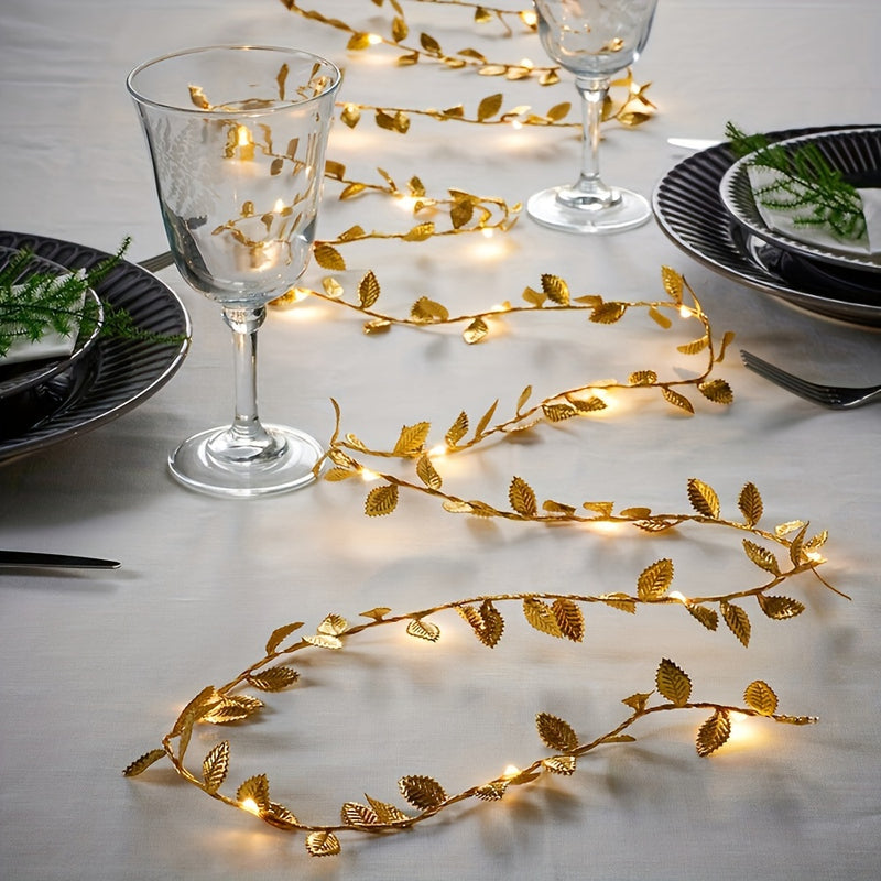1 Paquete, Luces De Hadas Doradas, Románticas, Iluminación Elegante De Cuerdas Para Decoración Del Hogar, Mesa, Bodas Y Eventos Especiales, LED Blanco Cálido, Planta Artificial, (Baterías No Incluidas)