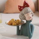 Figura Artística de Chica Abstracta con Bandeja de Almacenamiento - Decoración para el Hogar en Resina Pintada a Mano, No Necesita Baterías, Ideal para Navidad, Perfecta para Acción de Gracias, Sin Contacto con Alimentos