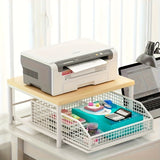 1 caja de almacenamiento de metal con capas de bambú moderno con cajones, diseño que ahorra espacio para electrodomésticos de cocina y organización de cubiertos, decoración duradera del hogar con canastas de metal negro para organizar lo esencial.