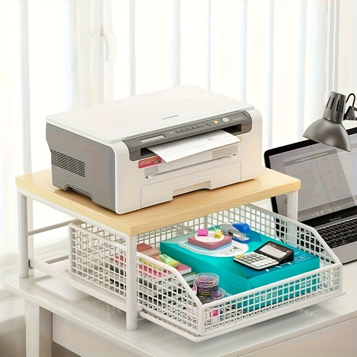 1 caja de almacenamiento de metal con capas de bambú moderno con cajones, diseño que ahorra espacio para electrodomésticos de cocina y organización de cubiertos, decoración duradera del hogar con canastas de metal negro para organizar lo esencial.