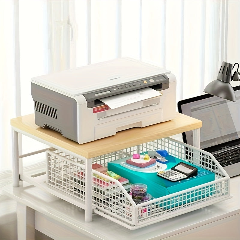 1 caja de almacenamiento de metal con capas de bambú moderno con cajones, diseño que ahorra espacio para electrodomésticos de cocina y organización de cubiertos, decoración duradera del hogar con canastas de metal negro para organizar lo esencial.