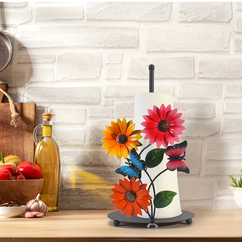Soporte de toallas de papel con diseño de girasol, base decorativa para pañuelos con detalles de mariposas para cocina y baño - 1 unidad