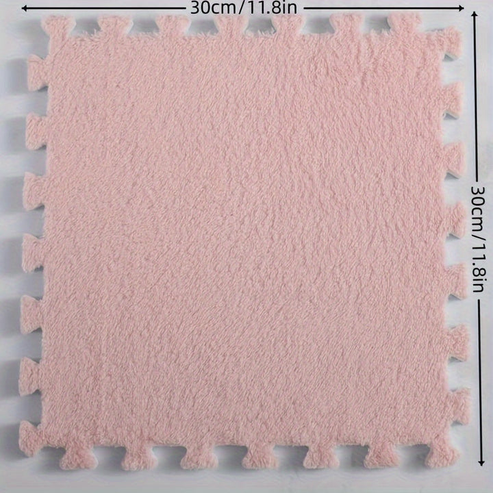 12 piezas de juego de baldosas de alfombra de felpa entrelazadas, alfombras cuadradas lavables de EVA y poliéster para dormitorio, sala de estar y lados del dormitorio, alfombra de área grande, 29,97x29,97 cm