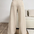 Botas Anchas de Pana Beis para Mujer - Pantalones Casuales con Cintura Elástica, 100% Poliéster Lavables en Máquina para Otoño/Invierno, Color Sólido Sin Estirar y Cómodos