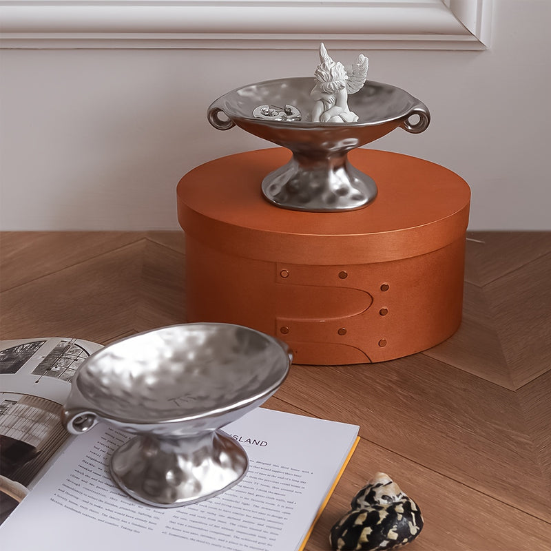 Jabón de cerámica de plata vintage con dos asas, bandeja de pie alto - Perfecto para fregaderos o como organizador de joyas Decoraciones de Halloween, Navidad