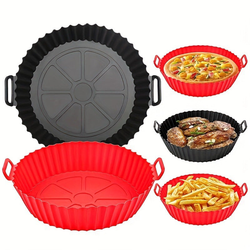 Revestimiento de Silicona Antiadherente para Freidora de Aire - Bandeja de Cocina Reutilizable para BBQ, Alfombrilla de Grado Alimenticio Engrosada para Cocinar Saludable, Diseño Rojo y Negro, Perfecto para Pizzas, Pollo, Papas Fritas y Más, Accesorios p