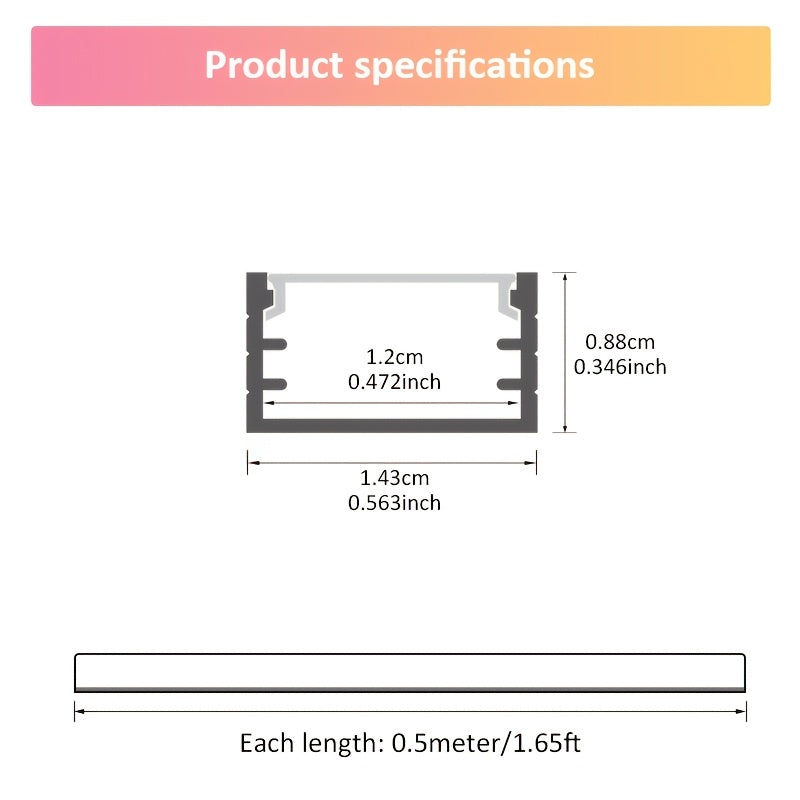 Conjunto de 10 Canales de Iluminación LED Dorados de Aluminio de 1.65 pies / 0.5 m, Tamaño Exterior de 15x9 mm, Montaje Oculto o Superficial con Clips de Montaje, Diseño Duradero en Forma de U para una Fácil Instalación