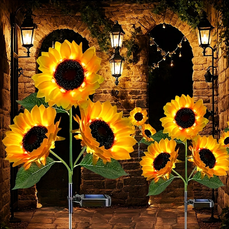 Luces Solares de Girasol, Pack de 3 Linternas LED para Jardín, Senderos, Patio y Decoración de Verano