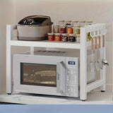 Estante de cocina metálico ajustable LDQ, soporte de microondas telescópico de 32-64cm con 6 ganchos, ajustable en altura, capacidad de 30kg, acabado pintado, doble propósito para cocinas comerciales y domésticas, estante de especias, comercial