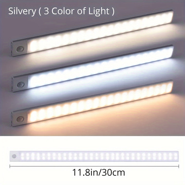 2pcs Tiras de Luz LED Blancas Elegantes con Sensor de Movimiento, Ultrafinas y Magnéticas, Recargables por USB con Brillo Ajustable - Ideales para Cocinas, Armarios, Gabinetes y Más, Luz con Sensor de Movimiento para Interiores Recargable