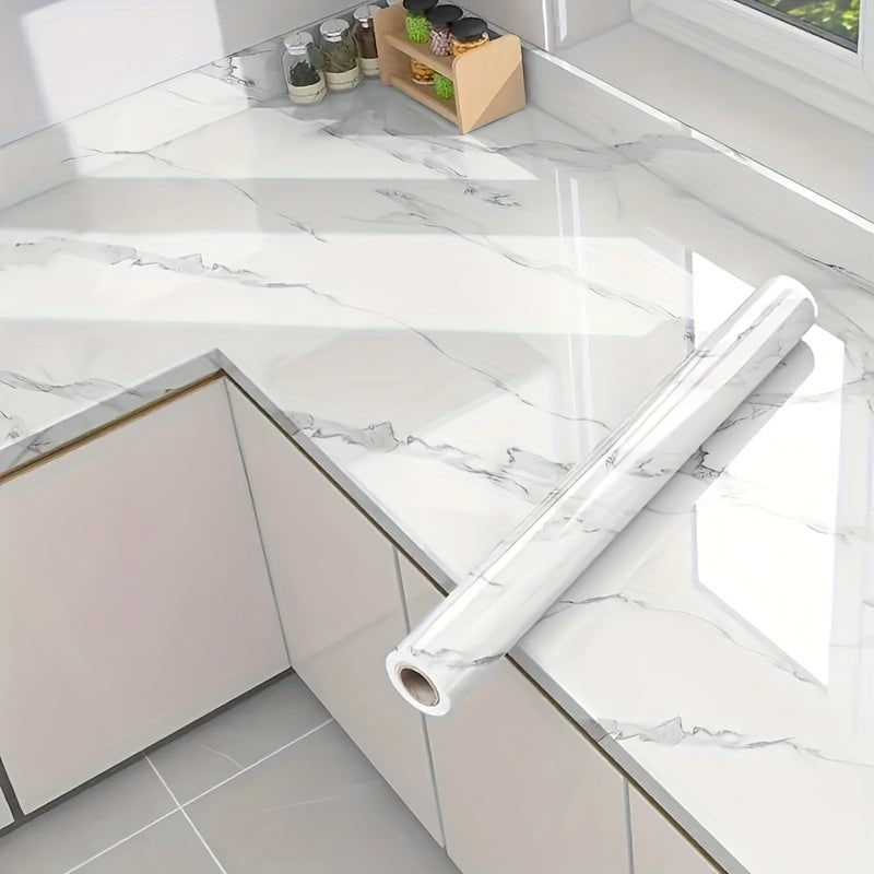 1 Rollo de Papel Autoadhesivo de Mármol - Película Impermeable y Resistente al Aceite para Encimeras, Lavabos, Gabinetes y Cajones - Pegatina Decorativa con Diseño Realista de Mármol