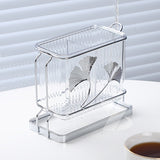 Soporte creativo para utensilios de cocina rectangular con bandeja de drenaje y diseño de hoja de ginkgo, organizador de cubiertos de doble compartimento, estante de soporte, material plástico