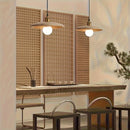Lámpara colgante de madera sólida estilo nórdico moderno - Montaje semienterrado con base de metal negro, control de interruptor regulable, sombra de madera para comedor, dormitorio, bar de café, pasillo y sala de estar (bombilla no incluida)