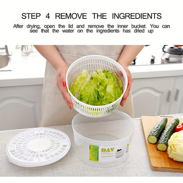 Paquete de 1 Lavadora Manual de Ensaladas y Secador de Verduras - Diseño Ovalado Transparente en Plástico Duradero con Mango Ergonómico, No Necesita Electricidad para Uso Doméstico y de Cocina de Restaurante, Herramienta de Preparación de Alimentos, Alma