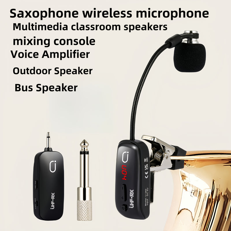 JYX Brand, Oferta Caliente Micrófono sin varillas UHF para Saxofón y Trompeta con Sistema de Transmisor y Receptor, Hasta 160 Pies de Distancia de Transmisión, Recargable, Ideal para Trompeta, Tuba, Violonchelo, Incluye Estuche de Almacenamiento, Modelo