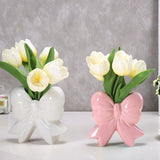 Jarrón de Cerámica con Lazo Decoración Creativa para Escritorio Estilo Europeo Adorno Porta Flores Secas