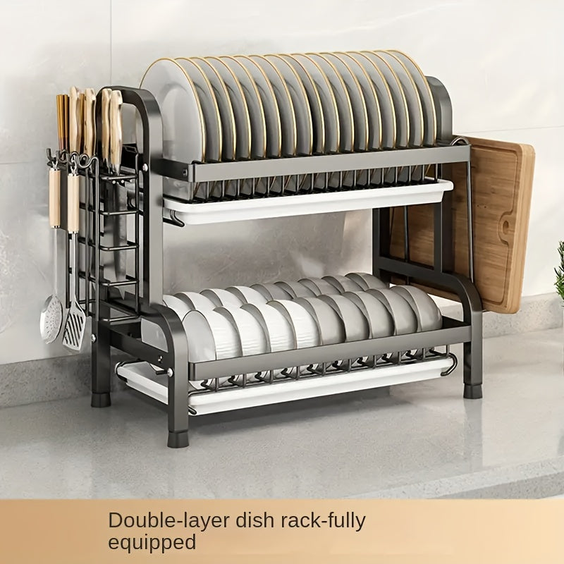 Organizador de cocina de acero inoxidable con sistema de drenaje - Rack multifuncional para platos, tazones y cubiertos - Duradero para servicio de alimentos