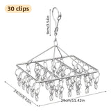 Estante de secado de calcetines de acero inoxidable con 20/30/40 clips, gancho giratorio a prueba de viento para calcetines, sujetadores, ropa interior y accesorios de lavandería, tendederos