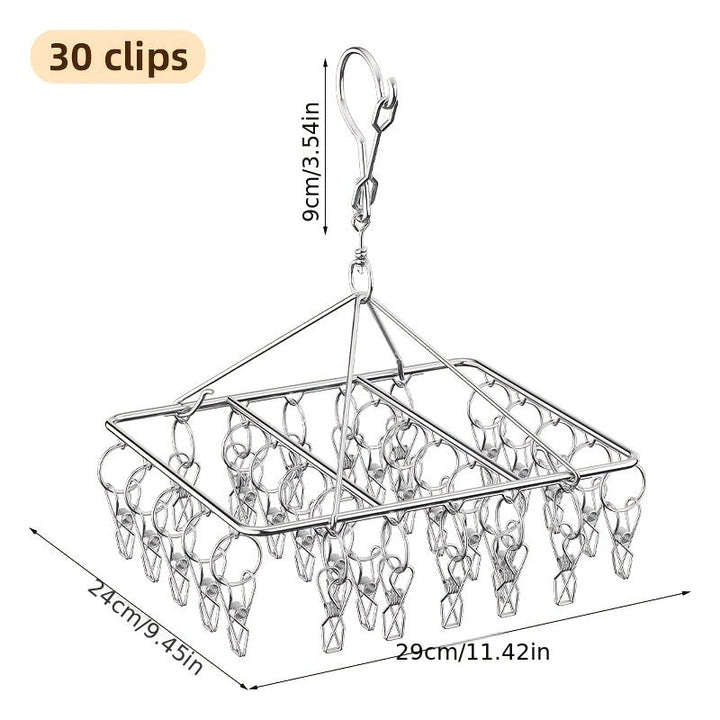 Estante de secado de calcetines de acero inoxidable con 20/30/40 clips, gancho giratorio a prueba de viento para calcetines, sujetadores, ropa interior y accesorios de lavandería, tendederos