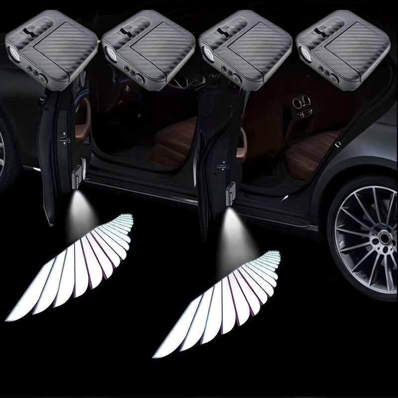 4 piezas/juego Mini luz de seguridad para puerta de coche LED, lámpara de seguridad anti-collisiones con patrones de alas creativos, accesorios para automóviles, decoraciones, sin batería.