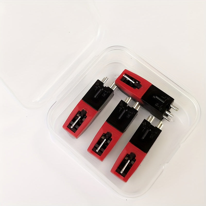 Conjunto de 4 cápsulas giratorias universales con agujas de diamante - Compatible con tocadiscos de vinilo - No requiere alimentación, construcción duradera de ABS, cabeza de cápsula de cerámica rubí para discos de 33 1/3, 45, 78 RPM - Incluye soporte de