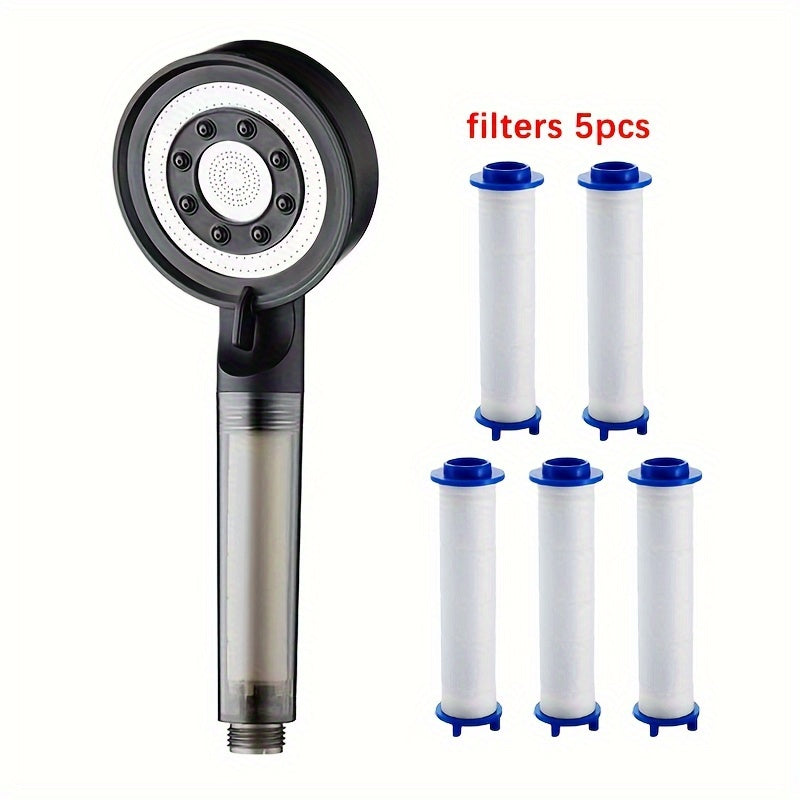 Chorro de Ducha de Alta Presión con 5 Modos, Boquilla Ahorradora, Pistola Acelerada Potente para Baño, Accesorios de Ducha Portátil (1 Ducha + 5 Filtros)