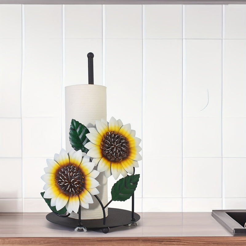 1pc Soporte de papel de cocina de girasol de hierro, encimera, soporte de rollo de papel de mariposa, soporte de rollo de papel, con rejilla de almacenamiento de papel de hierro, para decoración del hogar