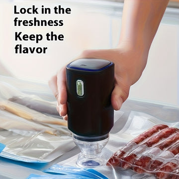 Selladora Eléctrica Portátil Recargable USB - Bomba Automática para Conservación de Alimentos con 5 Bolsas Reutilizables, Preservación de Frescura y Sabor para Carne y Verduras, Diseño Ergonómico, Uso en Cocina y Viajes, Sellado Compacto y Duradero, Mang
