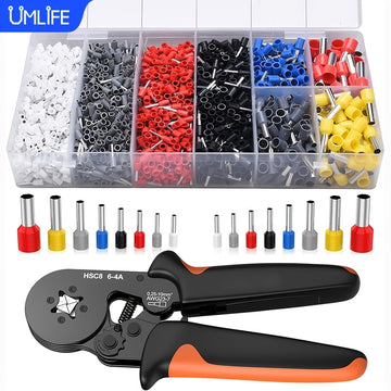 Kit de Herramientas de Crimpado de Ferrule UMLIFE con 400/1250/1900/2120pcs Conectores de Cable, Terminales de Crimpado Tubulares VE Aislados, Kit de Herramientas de Crimpado de Cable con Trinquete Autoajustable Juego de Alicates Crimpadores HSC8 6-4A