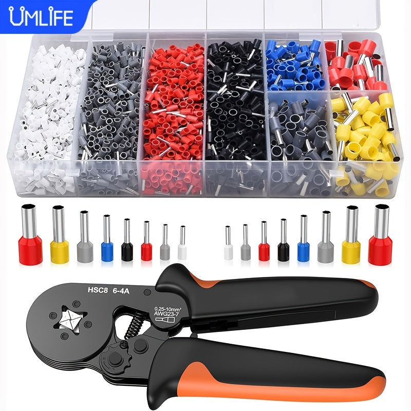 Kit de Herramientas de Crimpado de Ferrule UMLIFE con 400/1250/1900/2120pcs Conectores de Cable, Terminales de Crimpado Tubulares VE Aislados, Kit de Herramientas de Crimpado de Cable con Trinquete Autoajustable Juego de Alicates Crimpadores HSC8 6-4A