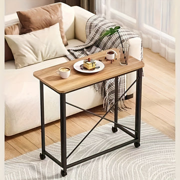 Mesa plegable portátil para el hogar y la oficina - Mesa de estudio para dormitorio, mesa de escritura para estudiantes con estante de almacenamiento y mesa de computadora de 6 ruedas | Adecuada para espacios pequeños, mesa de noche plegable | Marrón