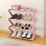 Estante de zapatos en forma de Z - Armario de zapatos plegable de plástico que ahorra espacio, fácil de ensamblar, estante de almacenamiento multifuncional de pie, adecuado para el hogar, el dormitorio, la entrada, diseño de 4 niveles, estructura sólida,