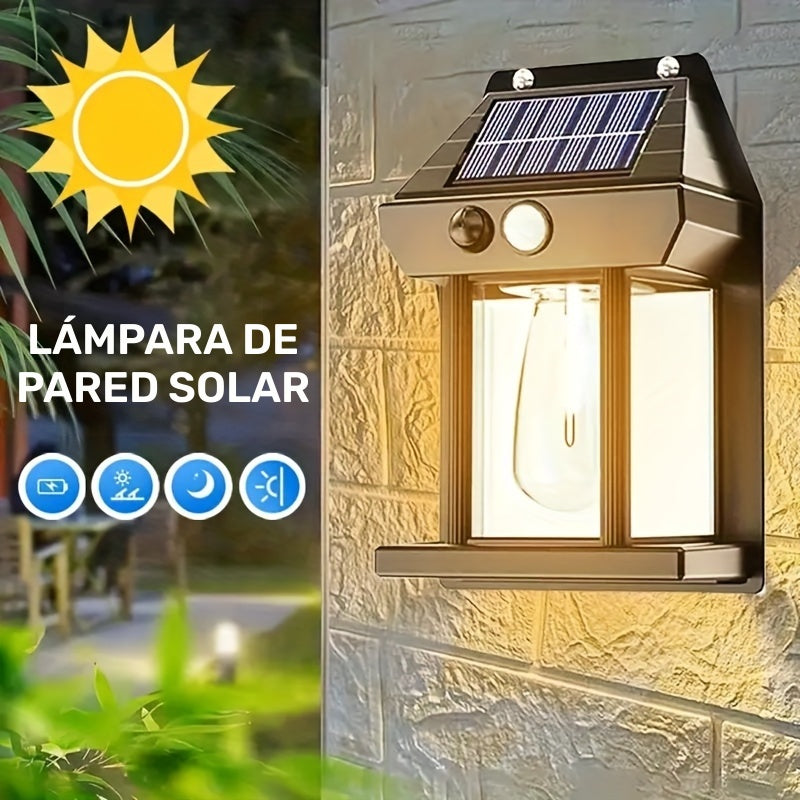 1 pieza de luz para pared exterior, 2 tamaños disponibles, luz solar para patio, luz de pared con sensor de movimiento, tres modos de iluminación, material ABS, luz para exteriores sin necesidad de cableado, adecuada para porche, patio y jardinería