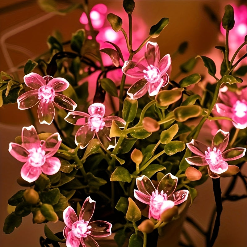 FUNINGEEK Luces de cuerda de flor de cerezo solar, 20/50/100 LED, IPX4, 8 modos, control de botón de pulsar, batería de níquel, luces de hada para jardín, patio, porche, Navidad, boda, decoración de fiesta, decoraciones solares
