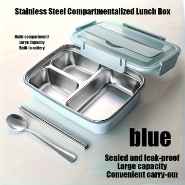 Organización deliciosa: Caja de almuerzo con compartimentos de acero inoxidable - Gran capacidad, a prueba de fugas, elegante caja de bento con utensilios integrados para un fácil transporte - Ideal para el trabajo, la escuela y la preparación de comidas.