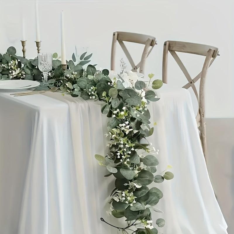 Guirnalda artificial de eucalipto - 1 pieza de vid de vegetación artificial para decoración de bodas, hogar y jardín - Planta colgante versátil para mesa, pared y decoración de fiestas - Material plástico, no requiere electricidad ni plumas