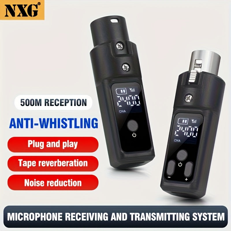 Sistema de micrófono inalámbrico UHF 2.4GHz NXG con adaptador XLR para micrófonos dinámicos, mezcladores de audio y sistemas de sonido.