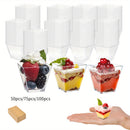 50/75/100 vasos cuadrados mini de plástico transparente, 60ml/2oz, reutilizables para postres, gelatina, helado y fiestas, material PS resistente, diseño apilable para fácil almacenamiento, suministros para servicio de alimentos | Vasos apilables | Vasos