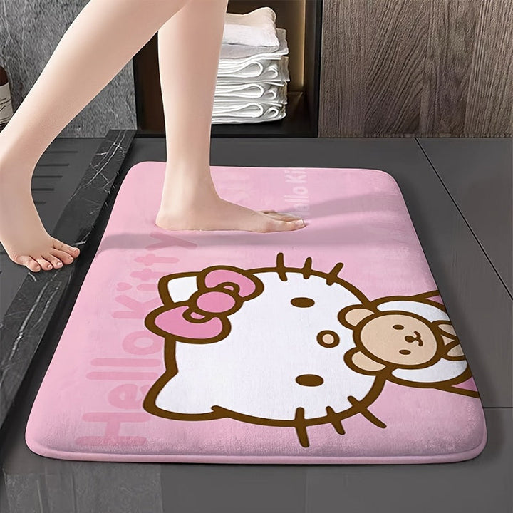 Alfombra de baño de franela Hello Kitty, lavable a máquina, antideslizante, diseño de Hello Kitty y amigos, ideal para baño, sala o dormitorio, suave, duradera y de secado rápido