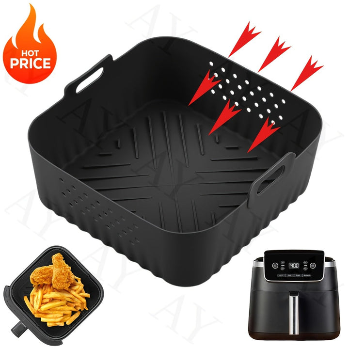 22.5cm Línea de Aire Reutilizable de Silicona para Freidora - Antiadherente, Bandeja de Hornear Fácil de Limpiar con Agujeros de Ventilación para Horno y Freidora, Perfecta para Cocinar Pollo y Papas Fritas, Línea de Freidora con Ventilación | Bandeja de