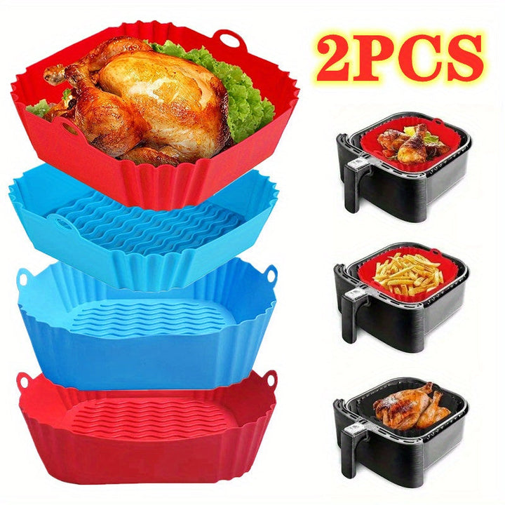 2 piezas de ollas de silicona para freidora de aire - Recargables, con revestimiento antiadherente para una cocina más saludable, fácil limpieza, compatibles con Ninja, Tower, COSORI - Alternativa a papel de aluminio desechable para freidoras de aire, ac